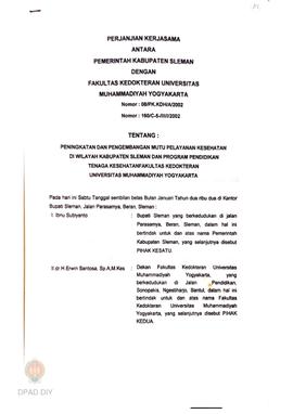 Perjanjian kerjasama antara Pemerintah Kabupaten Sleman dengan Fakultas Kedokteran Universitas Mu...