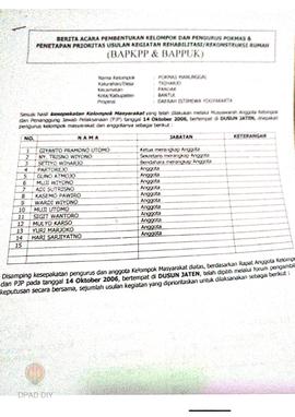 Berita Acara Pembentukan Kelompok dan Pengurus Kelompok Masyarakat dan Penetapan Prioritas Usulan...
