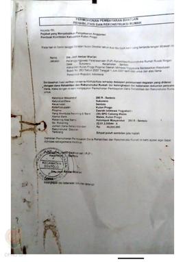 Permohonan Pembayaran Bantuan Rehabilitasi dan Rekonstruksi Rumah, Kelompok Masyarakat Sentolo 3,...
