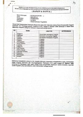 Berita Acara Pembentukan Kelompok dan Pengurus Pokmas dan Penetapan Prioritas Usulan Kegiatan Reh...