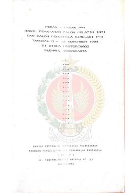 Buku Pesan-Pesan P-4 Hasil Penataran Calon Pelatih Inti dan Calon Pengelola Simulasi P-4 Tanggal ...