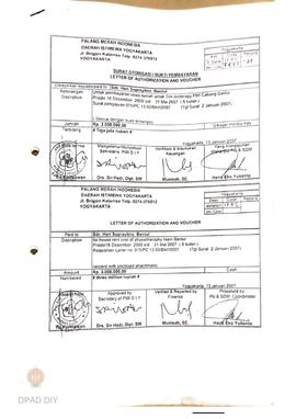 Surat otorisasi/bukti pembayaran untuk pembayaran sewa ruko utuk operasional fisioterapy periode ...