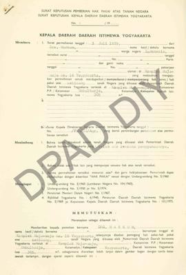 Surat keputusan pemberian hak pakai atas tanah negara, surat keputusan Kepala Daerah DIY tanggal ...