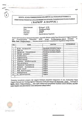Berita Acara Pembentukan Kelompok dan Pengurus Pokmas dan Penetapan Prioritas Usulan Kegiatan Reh...