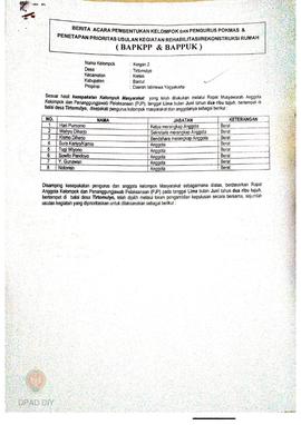 Berita Acara Pembentukan Kelompok dan Pengurus Kelompok Masyarakat dan Penetapan Prioritas Usulan...