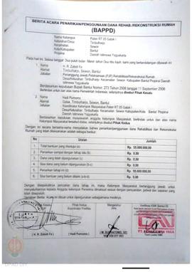 Berita Acara Penarikan/Penggunaan Dana Rehabilitasi/Rekonstruksi Rumah (BAPPD) Rusak Ringan, Nama...