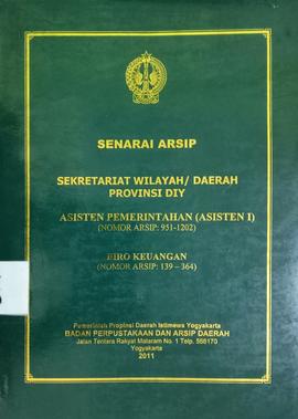 SENARAI ARSIP SEKRETARIAT WILAYAH / DAERAH PROVINSI DIY BIRO KEUANGAN (NOMOR ARSIP: 139 - 364)