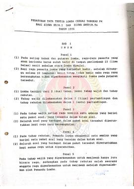 Peraturan Tata Tertib Lomba Cerdas Tangkas P-4 bagi Siswa SD/M.I dan Siswa SMTP/M.Ts tahun 1996.