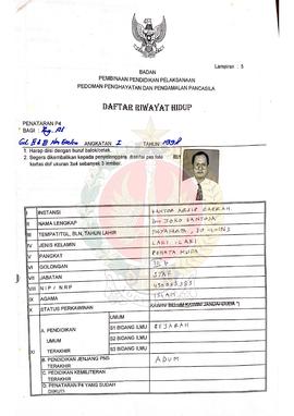 Bendel daftar Riwayat Hidup Peserta Penataran P-4 bagi Pegawai Republik Indnesia Golongan II dan ...