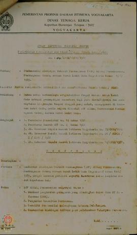 Surat Keputusan Kepala Dinas Tenaga Kerja Propinsi DIY Nomor : 568/012/dTK/1988 tentang pembentuk...