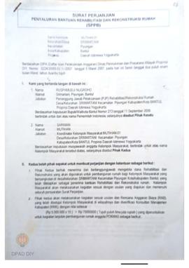 Surat Perjanjian Penyaluran Bantuan Rehabilitasi dan Rekonstruksi Rumah (SPPB), Untuk Perbaikan R...