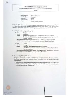 Amandemen Surat Perjanjian Penyaluran Bantuan Rehabilitasi dan Rekonstruksi Rumah (SPPB), Nama Ke...