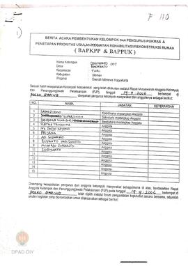 Berita Acara Pembentukan Kelompok dan Pengurus Pokmas dan Penetapan Prioritas Usulan Kegiatan Reh...