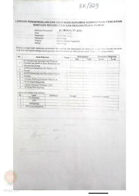 lembar Pengendalian dan Verifikasi Dokumen Administrasi Pencairan Bantuan Rehabilitasi dan Rekons...
