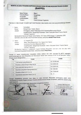Berita Acara Penarikan/Penggunaan Dana Rehabilitasi/Rekonstruksi Rumah (BAPPD) Rusak Berat, Nama ...