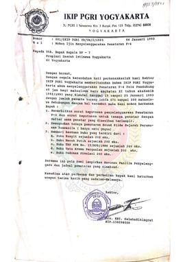 Berkas surat perihal  penyelenggaraan penataran P-4 Pola Pendukung 45 Jam bagi mahasiswa baru Ins...