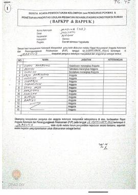 Berita Acara Pembentukan Kelompok dan Pengurus Pokmas dan Penetapan Prioritas Usulan Kegiatan Reh...