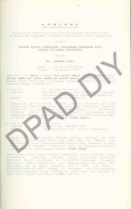 Surat dari Kanwil Departemen Pekerjaan Umum DIY Bagian Proyek Perbaikan Lingkungan Perumahan Kota...