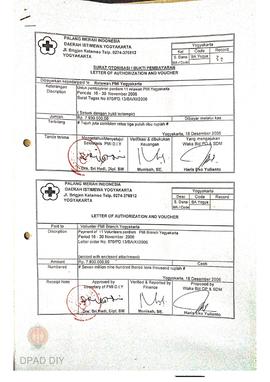 Surat otorisasi/bukti pembayaran perdiem 11 relawan, 3 relawan PMI periode 16-30 November 2006 &a...