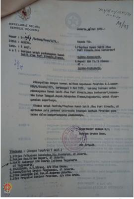 Surat dari Sekretariat Negara RI kepada Wagub DIY tentang bantuan untuk pembangunan Rumah Sakit J...