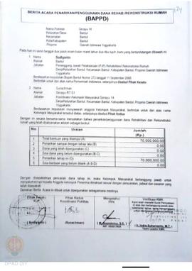 Berita Acara Penarikan/Penggunaan Dana Rehabilitasi/Rekonstruksi Rumah (BAPPD) Rusak Sedang, Nama...