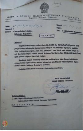Surat Wakil Kepala Daerah DIY kepada Walikotamadya Yogyakarta   tentang pengangkatan Sekwilda Kot...