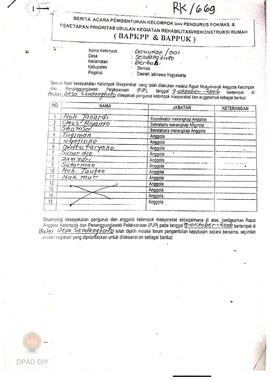 Berita Acara Pembentukan Kelompok dan Pengurus Pokmas dan Penetapan Prioritas Usulan Kegiatan Reh...