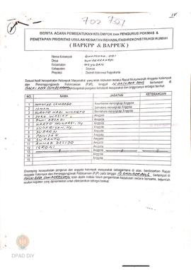 Berita Acara Pembentukan Kelompok dan Pengurus Pokmas dan Penetapan Prioritas Usulan Kegiatan Reh...