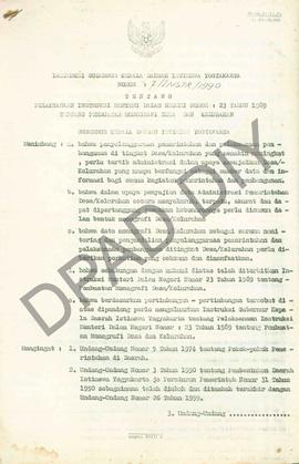 Instruksi Gubernur kepala Daerah DIY No : 7/Instr/1990, tanggal              24 Juli  1990 tentan...