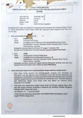 Surat Perjanjian Penyaluran Bantuan Dan Rekonstruksi Rumah(SPPB), Nama Kelompok Masyarakat Gluntu...