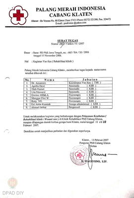 Bukti pembayaran perdiem relawan wound care PMI Klaten bulan Desember 2006 s.d. Februari 2007 kor...