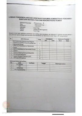 lembar Pengendalian dan Verifikasi Dokumen Administrasi Pencairan Bantuan Rehabilitasi dan Rekons...