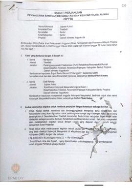 Surat Perjanjian Penyaluran Bantuan Rehabilitasi dan Rekonstruksi Rumah (SPPB), Nama Kelompok Mas...