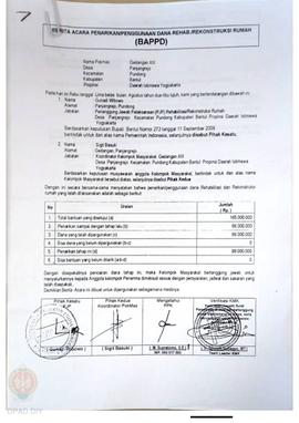 Berita Acara Penarikan/Penggunaan Dana Rehabilitasi/Rekonstruksi Rumah (BAPPD) Rusak Berat, Nama ...