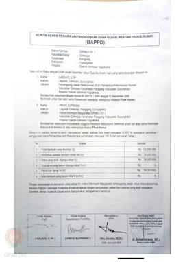 Berita Acara Penarikan/Penggunaan Dana Rehabilitasi/Rekonstruksi Rumah (BAPPD) Rusak Berat, Nama ...