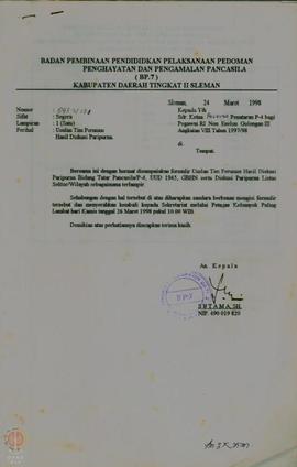 Surat No 893.3/121 Tgl 24 Maret 1998 tentang Usulan Tim Perumus  Hasil DiSKusi Paripurna