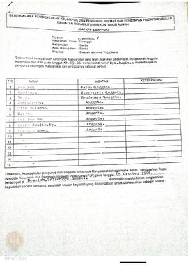 Berita Acara Pembentukan Kelompok dan Pengurus Pokmas dan Penetapan Prioritas Usulan Kegiatan Reh...