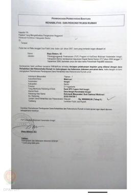 Permohonan Pembayaran Bantuan Rehabilitasi dan Rekonstruksi Rumah, Nama Kelompok Masyarakat Tilam...