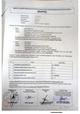 Berita Acara Penarikan/Penggunaan Dana Rehabilitasi/Rekonstruksi Rumah (BAPPD) Rusak Berat, Nama ...