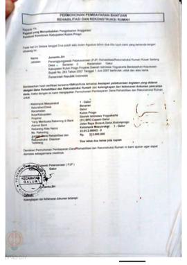 Permohonan Pembayaran Bantuan Rehabilitasi dan Rekonstruksi Rumah, Kelompok Masyarakat Galur 1 s....