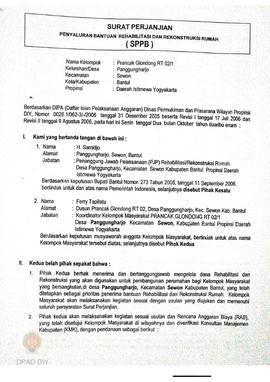 Surat Perjanjian Penyaluran Bantuan Rehabilitasi dan Rekonstruksi Rumah (SPPB),  Nama Kelompok Pr...