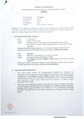 Surat Perjanjian Penyaluran Bantuan Rehabilitasi dan Rekonstruksi Rumah (SPPB), Nama Kelompok Mas...