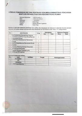 lembar Pengendalian dan Verifikasi Dokumen Administrasi Pencairan Bantuan Rehabilitasi dan Rekons...