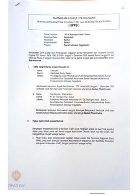 Amandemen Surat Perjanjian Penyaluran Bantuan Rehabilitasi dan Rekonstruksi Rumah (SPPB), Nama Ke...