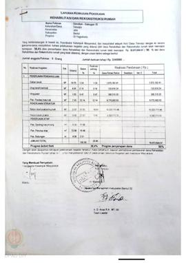 Laporan Kemajuan Pekerjaan Rehabilitasi dan Rekonstruksi rumah,  Nama Kelompok Masyarakat Denokan...