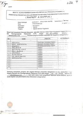 Berita Acara Pembentukan Kelompok dan Pengurus Pokmas dan Penetapan Prioritas Usulan Kegiatan Reh...