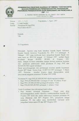 Surat dari Kepala  Badan Pembina Pendidikan Pelaksanaan Pedoman Penghayatan dan Pengamalan Pancas...