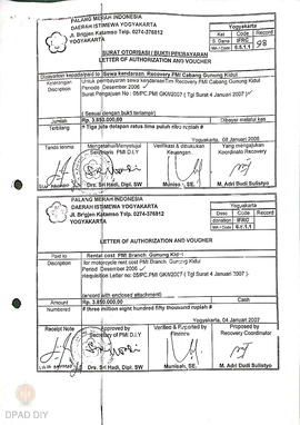 Surat otoritasi/bukti pembayaran sewa kendaraan IFRC 6.5.1.1 Code 98 untuk pembayaran sewa kendar...