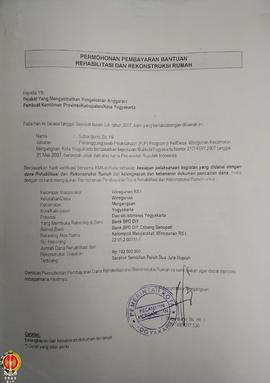 Berkas penerimaan dana rehabilitasi dan rekonstruksi dalam rangka BLM (Bantuan Langsung Masyaraka...