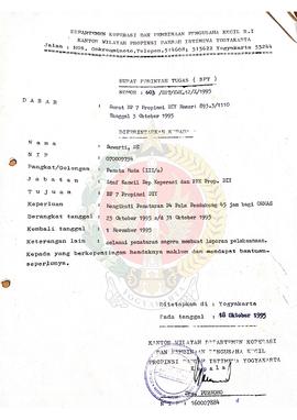 Surat Perintah Tugas dari Kepala Kantor Wilayah Departemen Koperasi dan Pembinaan Pengusaha Kecil...